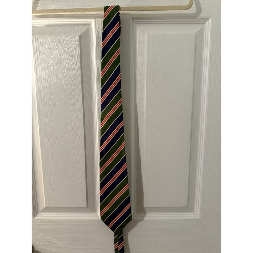 J.Crew Vintage Mens Silk Tie Green Red Blue Striped Hand Made Canada